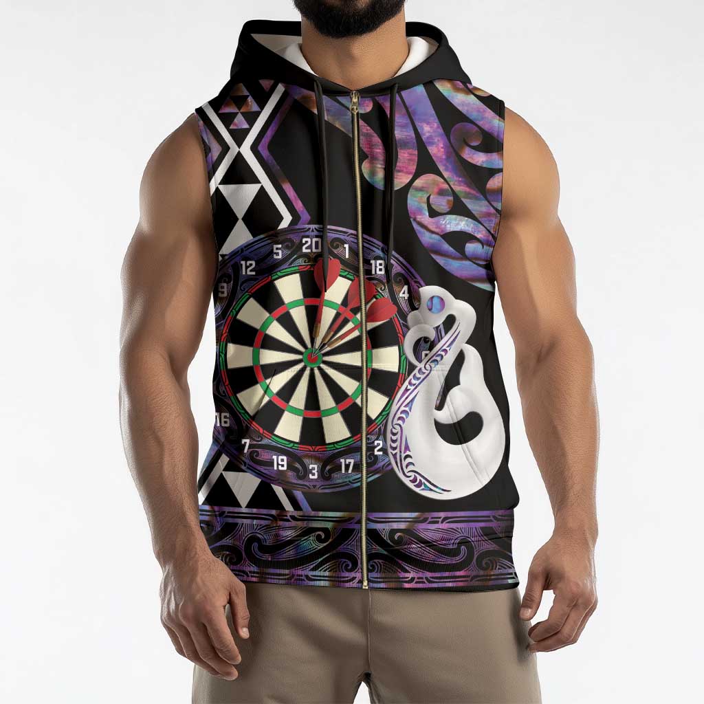 Personalised New Zealand Darts Sleeveless Zip Hoodie Ngutukaka Manaia Taniko Luxury Purple - Polynesian Pride