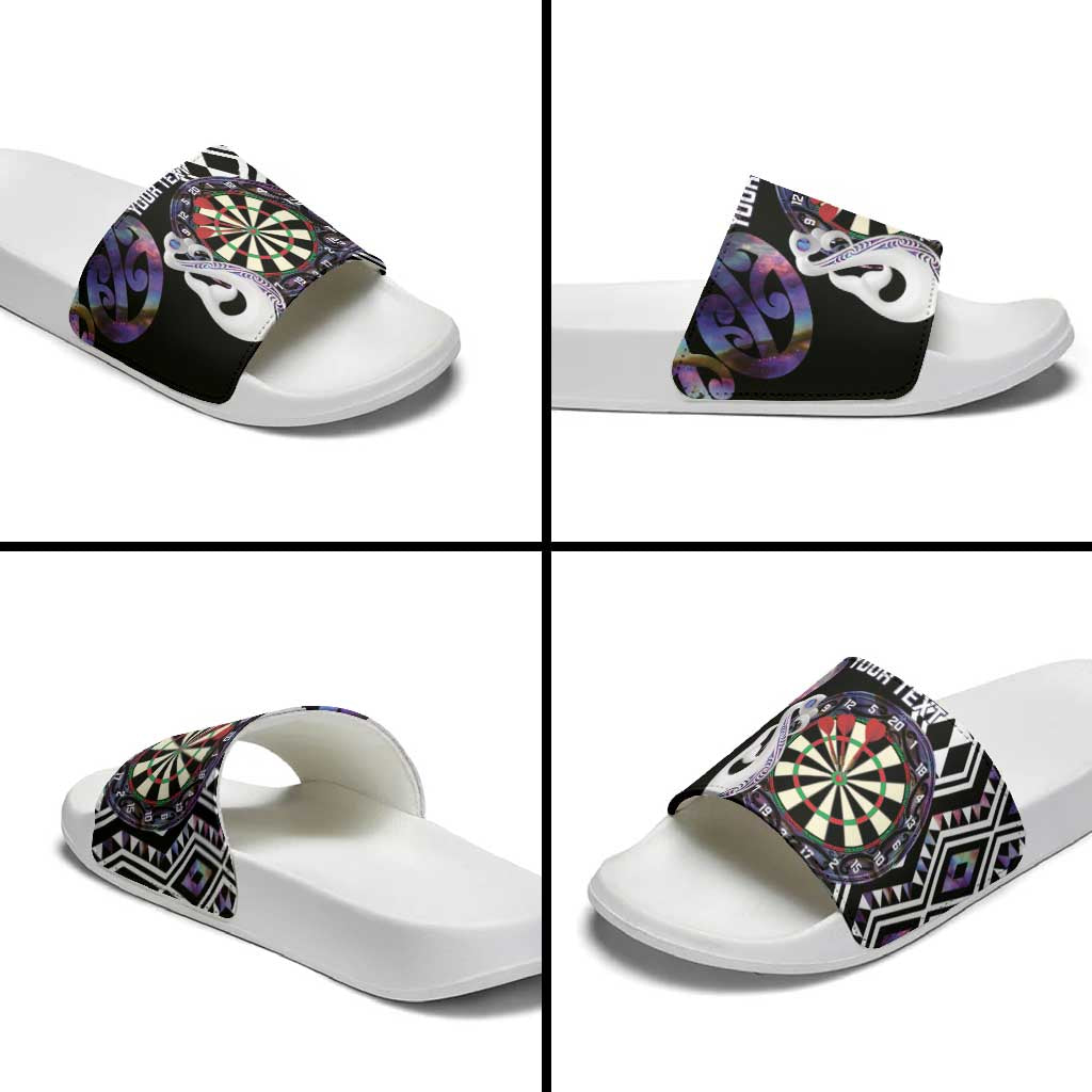 Personalised New Zealand Darts Slide Sandals Ngutukaka Manaia Taniko Luxury Purple LT14 - Polynesian Pride