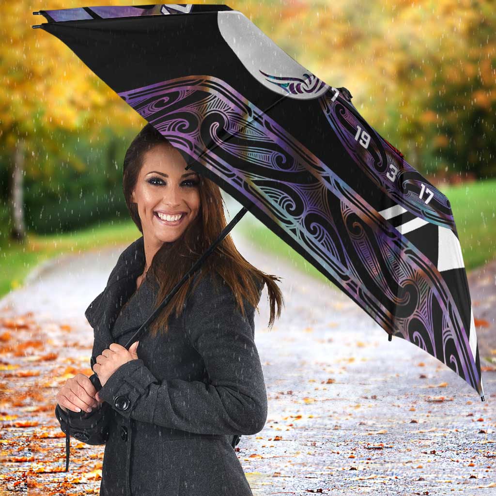 Personalised New Zealand Darts Umbrella Ngutukaka Manaia Taniko Luxury Purple - Polynesian Pride