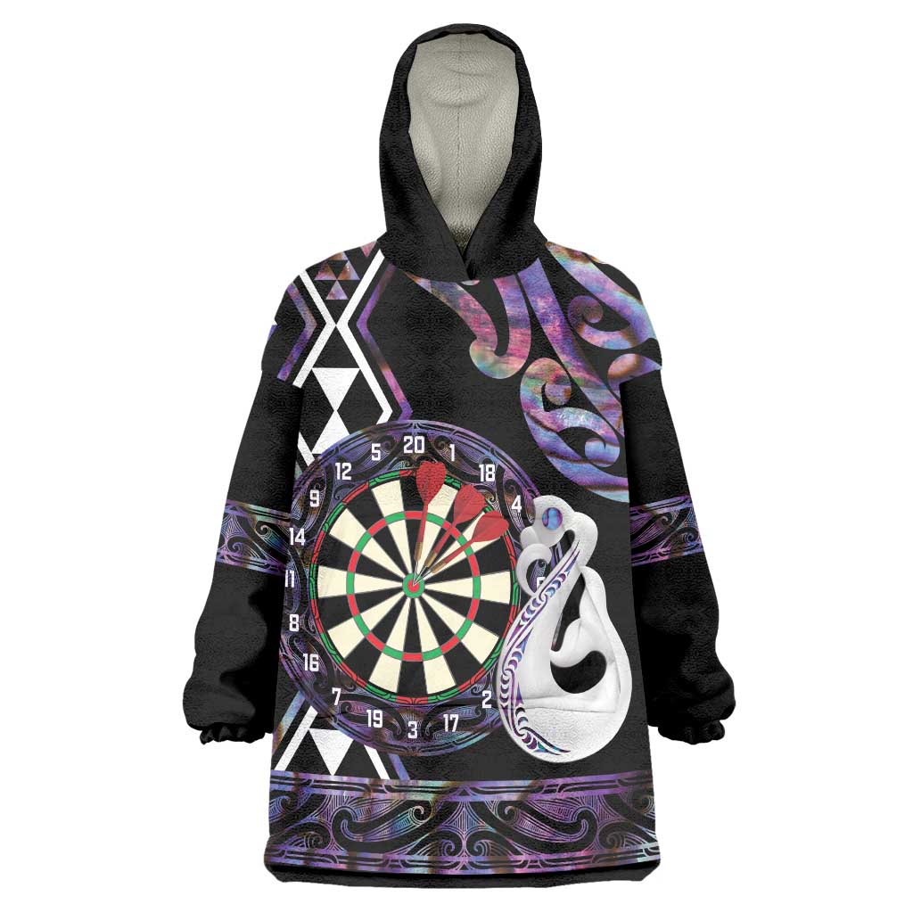 Personalised New Zealand Darts Wearable Blanket Hoodie Ngutukaka Manaia Taniko Luxury Purple - Polynesian Pride