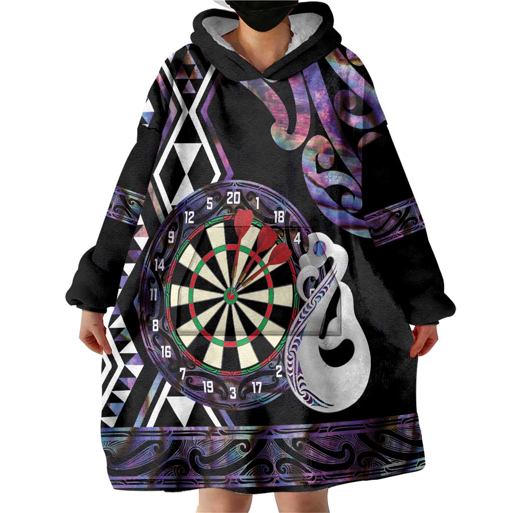 Personalised New Zealand Darts Wearable Blanket Hoodie Ngutukaka Manaia Taniko Luxury Purple - Polynesian Pride