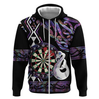 Personalised New Zealand Darts Zip Hoodie Ngutukaka Manaia Taniko Luxury Purple - Polynesian Pride
