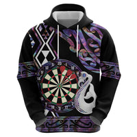 Personalised New Zealand Darts Zip Hoodie Ngutukaka Manaia Taniko Luxury Purple - Polynesian Pride