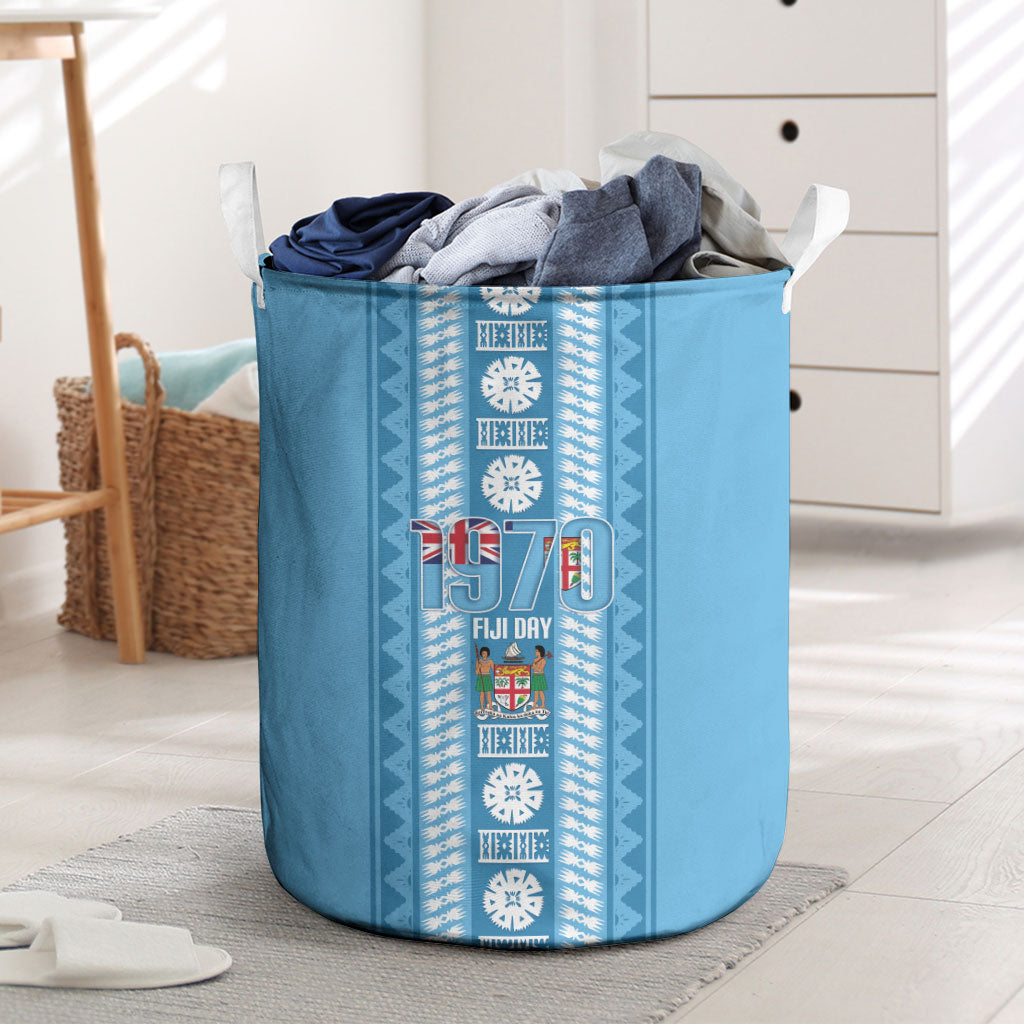 Fiji Day 1970 Laundry Basket For Fiji Ever Fiji Tapa Pattern Blue LT14 Blue - Polynesian Pride