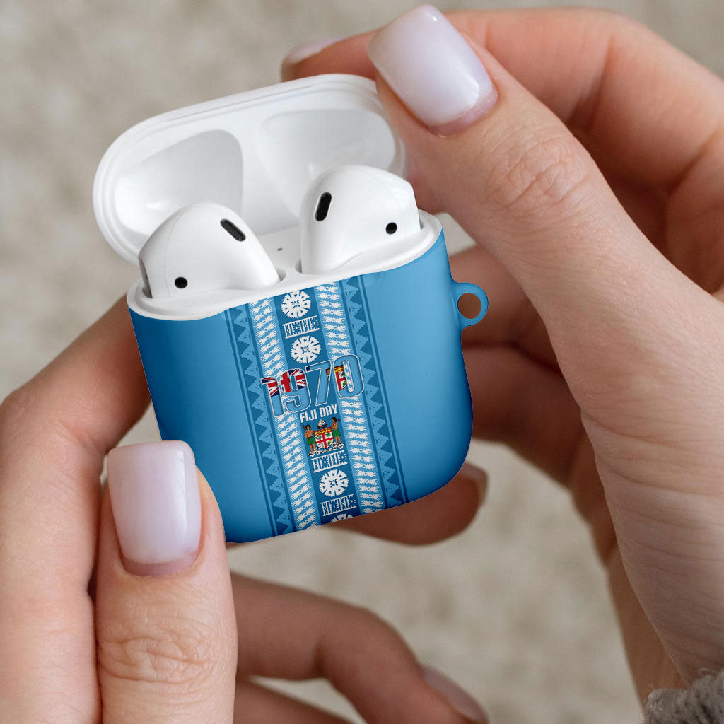 Fiji Day 1970 AirPods Case For Fiji Ever Fiji Tapa Pattern Blue LT14 - Polynesian Pride