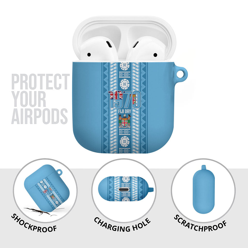 Fiji Day 1970 AirPods Case For Fiji Ever Fiji Tapa Pattern Blue LT14 - Polynesian Pride