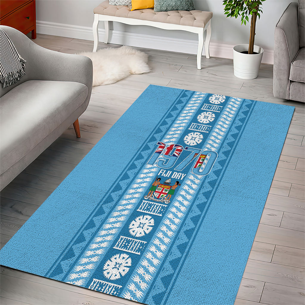 Fiji Day 1970 Area Rug For Fiji Ever Fiji Tapa Pattern Blue LT14 - Polynesian Pride