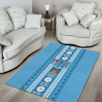 Fiji Day 1970 Area Rug For Fiji Ever Fiji Tapa Pattern Blue LT14 - Polynesian Pride