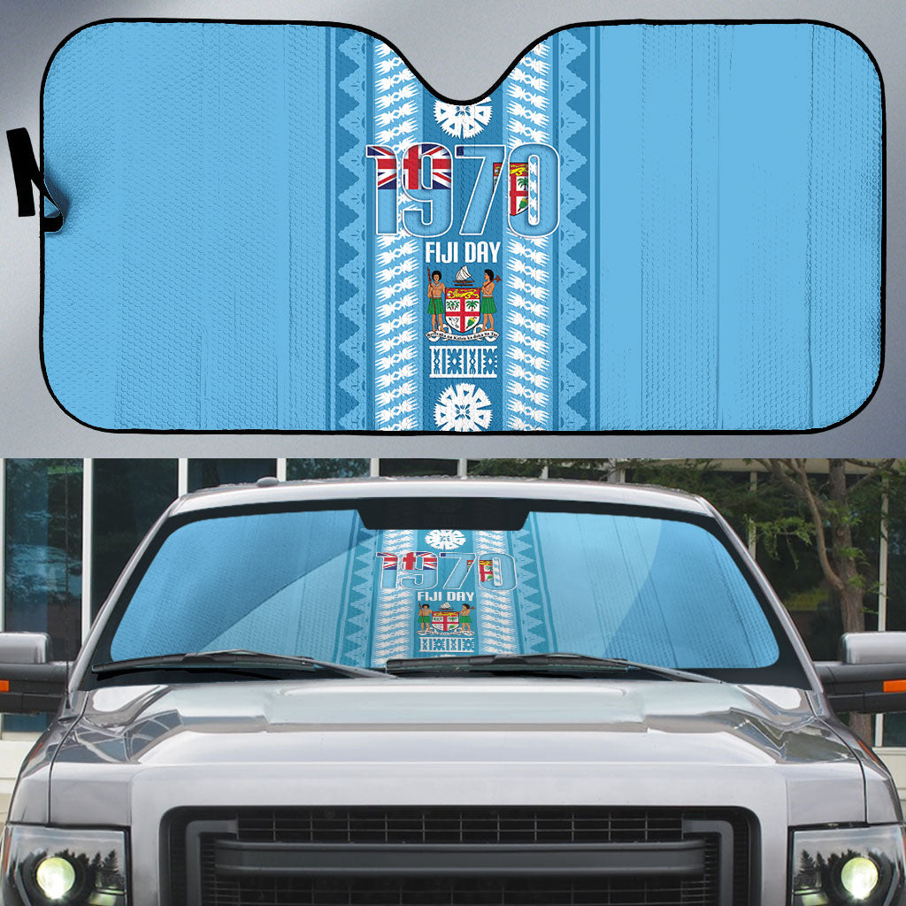 Fiji Day 1970 Auto Sun Shade For Fiji Ever Fiji Tapa Pattern Blue LT14 Blue - Polynesian Pride