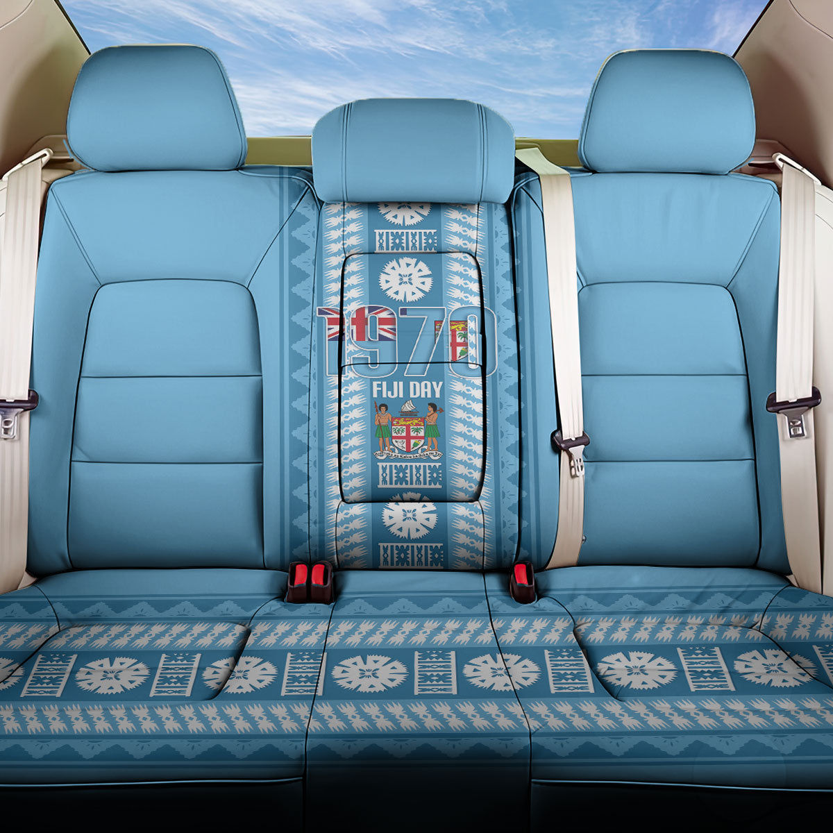 Fiji Day 1970 Back Car Seat Cover For Fiji Ever Fiji Tapa Pattern Blue LT14 One Size Blue - Polynesian Pride