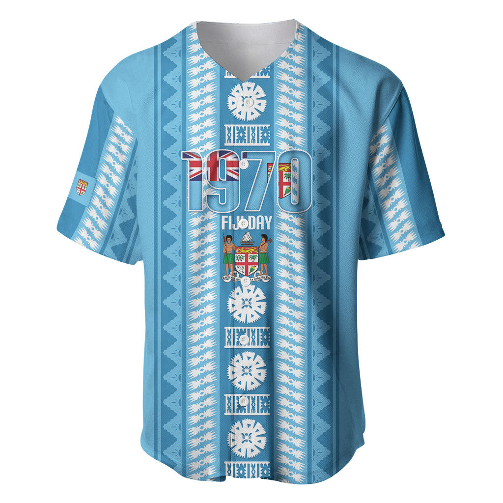 Fiji Day 1970 Baseball Jersey For Fiji Ever Fiji Tapa Pattern Blue LT14 Blue - Polynesian Pride