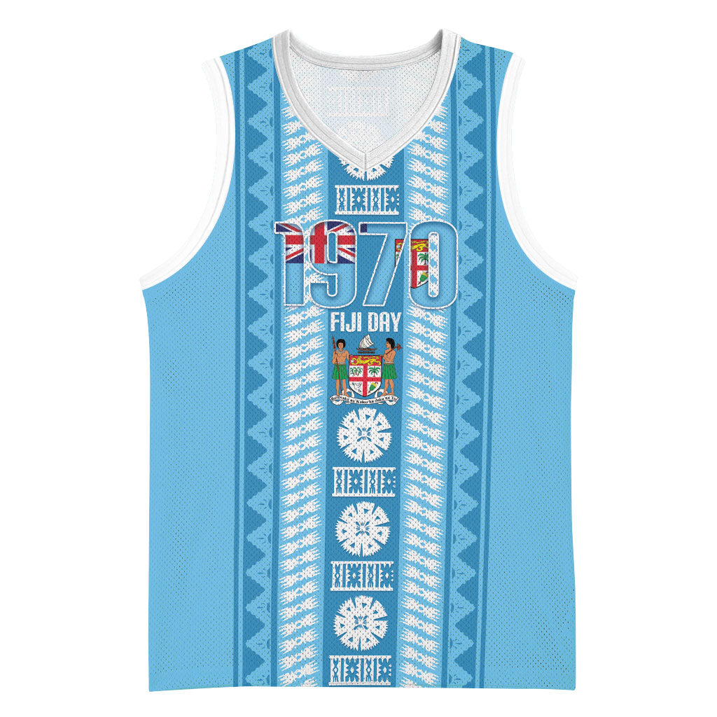 Fiji Day 1970 Basketball Jersey For Fiji Ever Fiji Tapa Pattern Blue LT14 Unisex Blue - Polynesian Pride