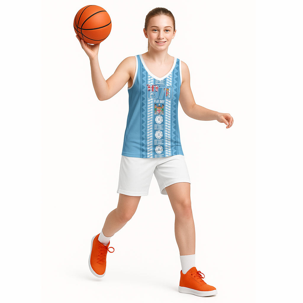 Fiji Day 1970 Basketball Jersey For Fiji Ever Fiji Tapa Pattern Blue LT14 - Polynesian Pride