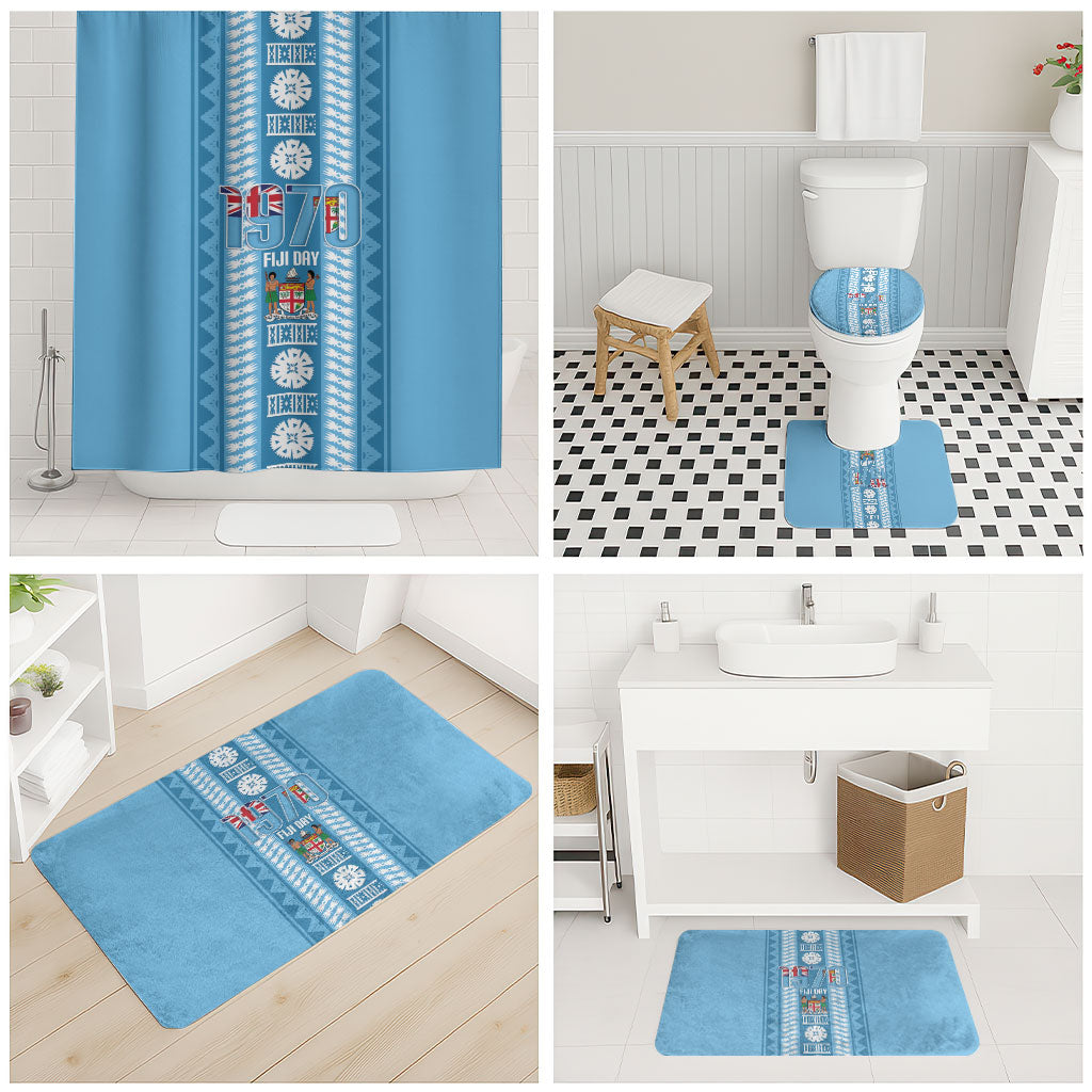 Fiji Day 1970 Bathroom Set For Fiji Ever Fiji Tapa Pattern Blue LT14 - Polynesian Pride