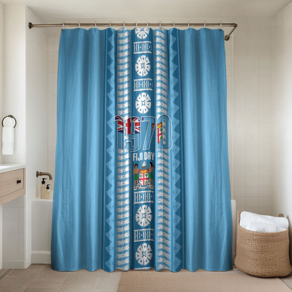 Fiji Day 1970 Bathroom Set For Fiji Ever Fiji Tapa Pattern Blue LT14 Shower Curtain Only Blue - Polynesian Pride