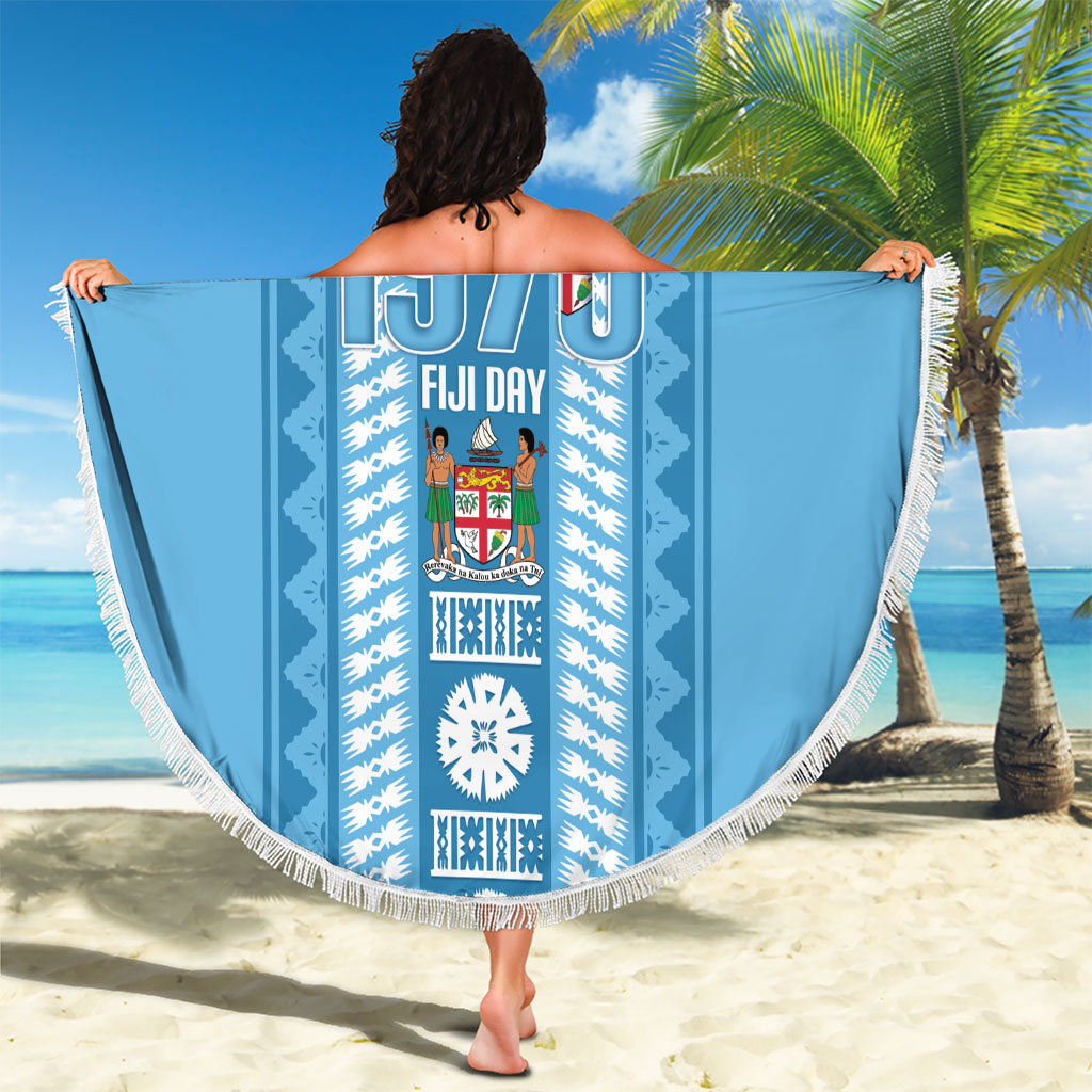 Fiji Day 1970 Beach Blanket For Fiji Ever Fiji Tapa Pattern Blue LT14 - Polynesian Pride