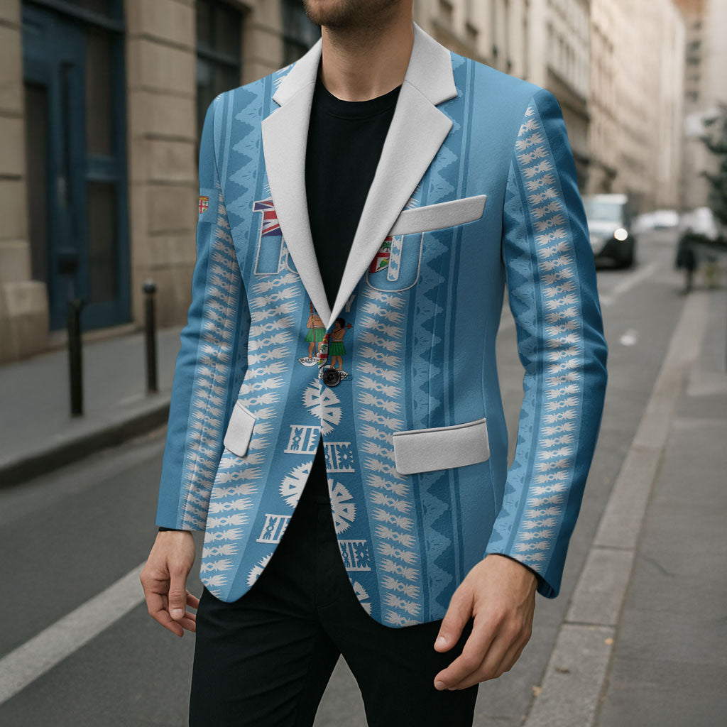 Fiji Day 1970 Blazer For Fiji Ever Fiji Tapa Pattern Blue LT14 - Polynesian Pride