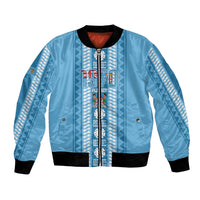 Fiji Day 1970 Bomber Jacket For Fiji Ever Fiji Tapa Pattern Blue LT14 Unisex Blue - Polynesian Pride