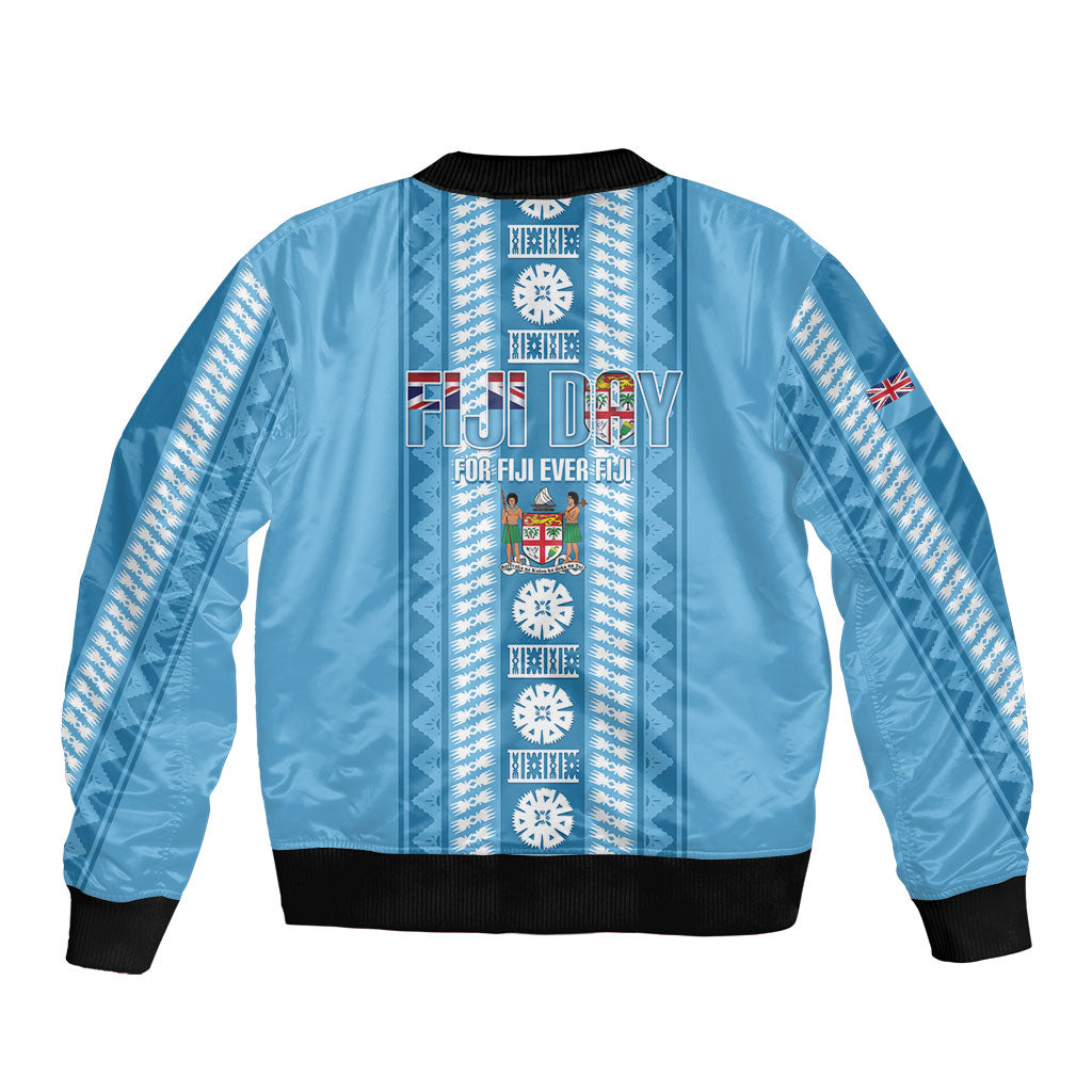 Fiji Day 1970 Bomber Jacket For Fiji Ever Fiji Tapa Pattern Blue LT14 - Polynesian Pride