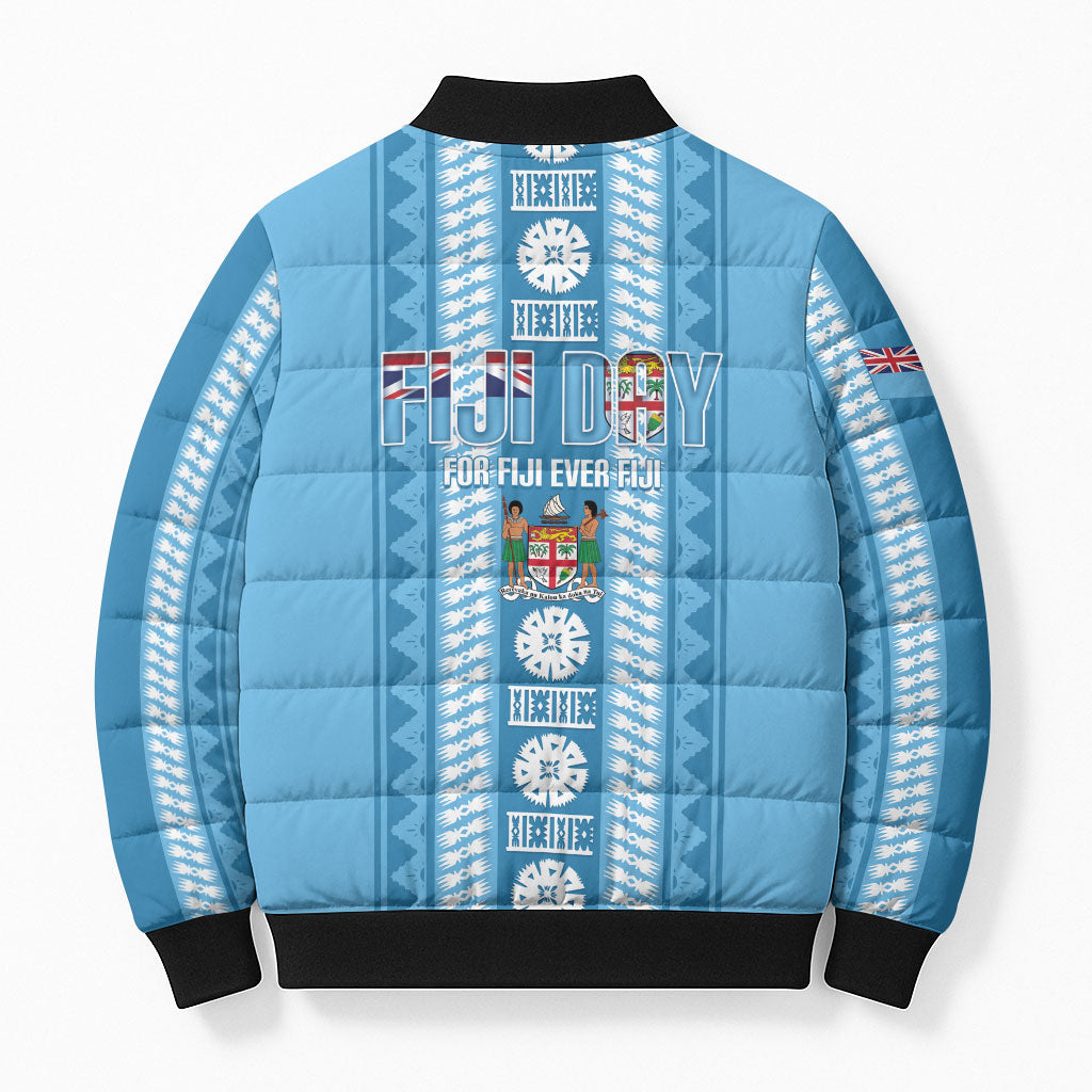 Fiji Day 1970 Bomber Puffer Jacket For Fiji Ever Fiji Tapa Pattern Blue LT14 - Polynesian Pride