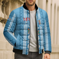 Fiji Day 1970 Bomber Puffer Jacket For Fiji Ever Fiji Tapa Pattern Blue LT14 - Polynesian Pride
