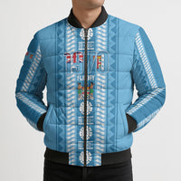 Fiji Day 1970 Bomber Puffer Jacket For Fiji Ever Fiji Tapa Pattern Blue LT14 - Polynesian Pride