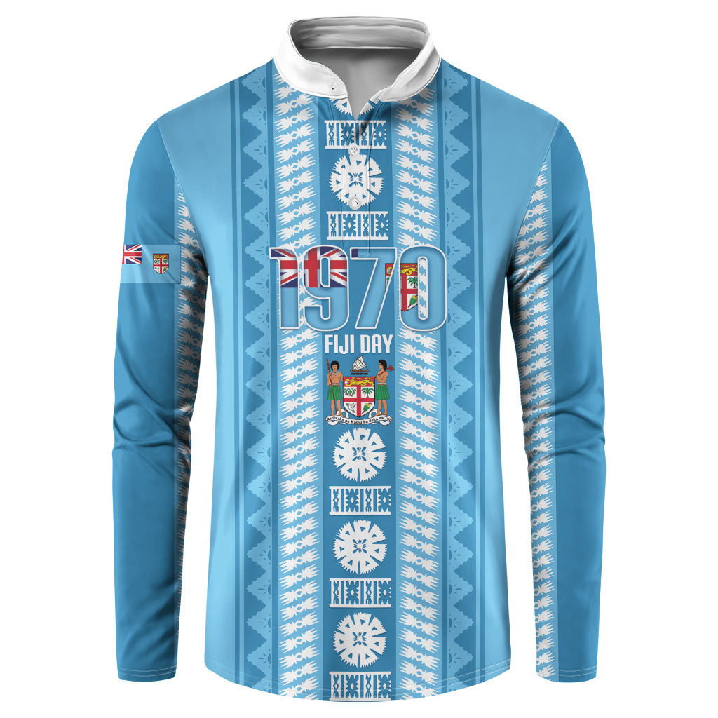 Fiji Day 1970 Button Sweatshirt For Fiji Ever Fiji Tapa Pattern Blue LT14 Blue - Polynesian Pride