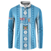 Fiji Day 1970 Button Sweatshirt For Fiji Ever Fiji Tapa Pattern Blue LT14 Blue - Polynesian Pride