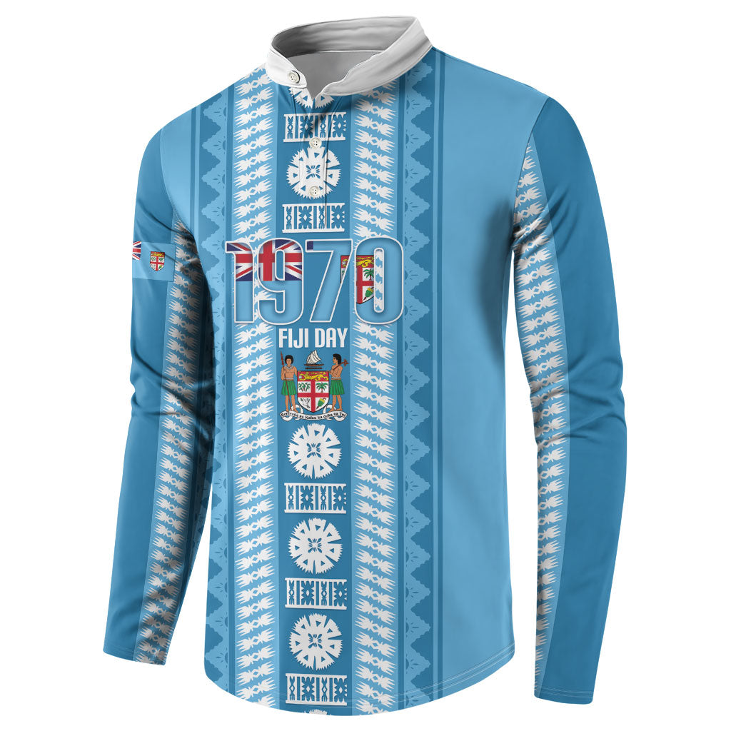 Fiji Day 1970 Button Sweatshirt For Fiji Ever Fiji Tapa Pattern Blue LT14 - Polynesian Pride