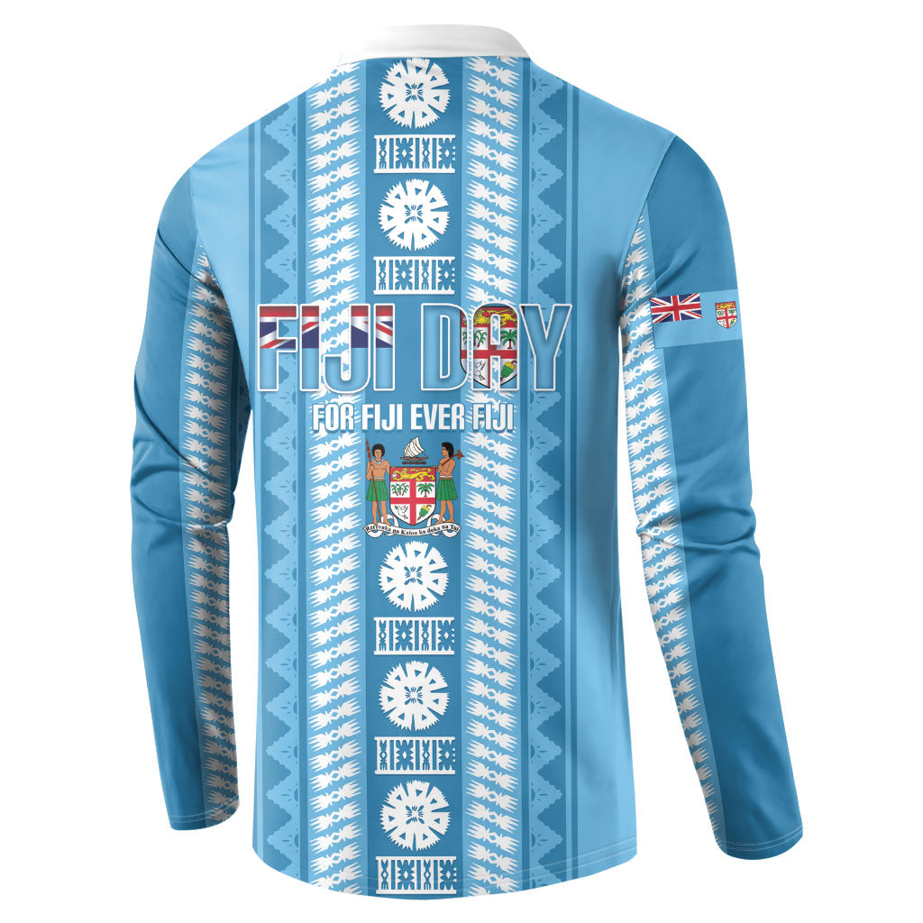 Fiji Day 1970 Button Sweatshirt For Fiji Ever Fiji Tapa Pattern Blue LT14 - Polynesian Pride