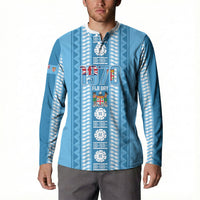 Fiji Day 1970 Button Sweatshirt For Fiji Ever Fiji Tapa Pattern Blue LT14 - Polynesian Pride