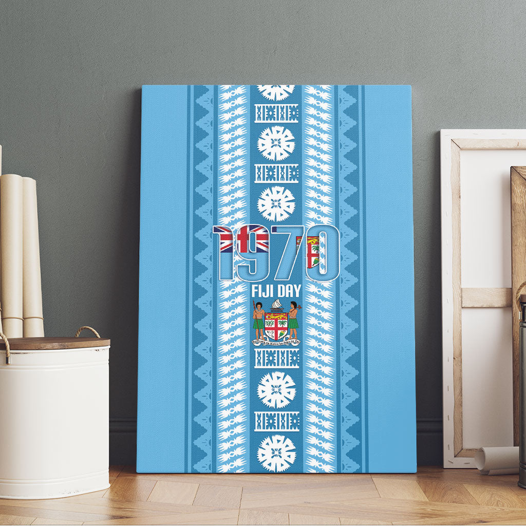 Fiji Day 1970 Canvas Wall Art For Fiji Ever Fiji Tapa Pattern Blue LT14 - Polynesian Pride