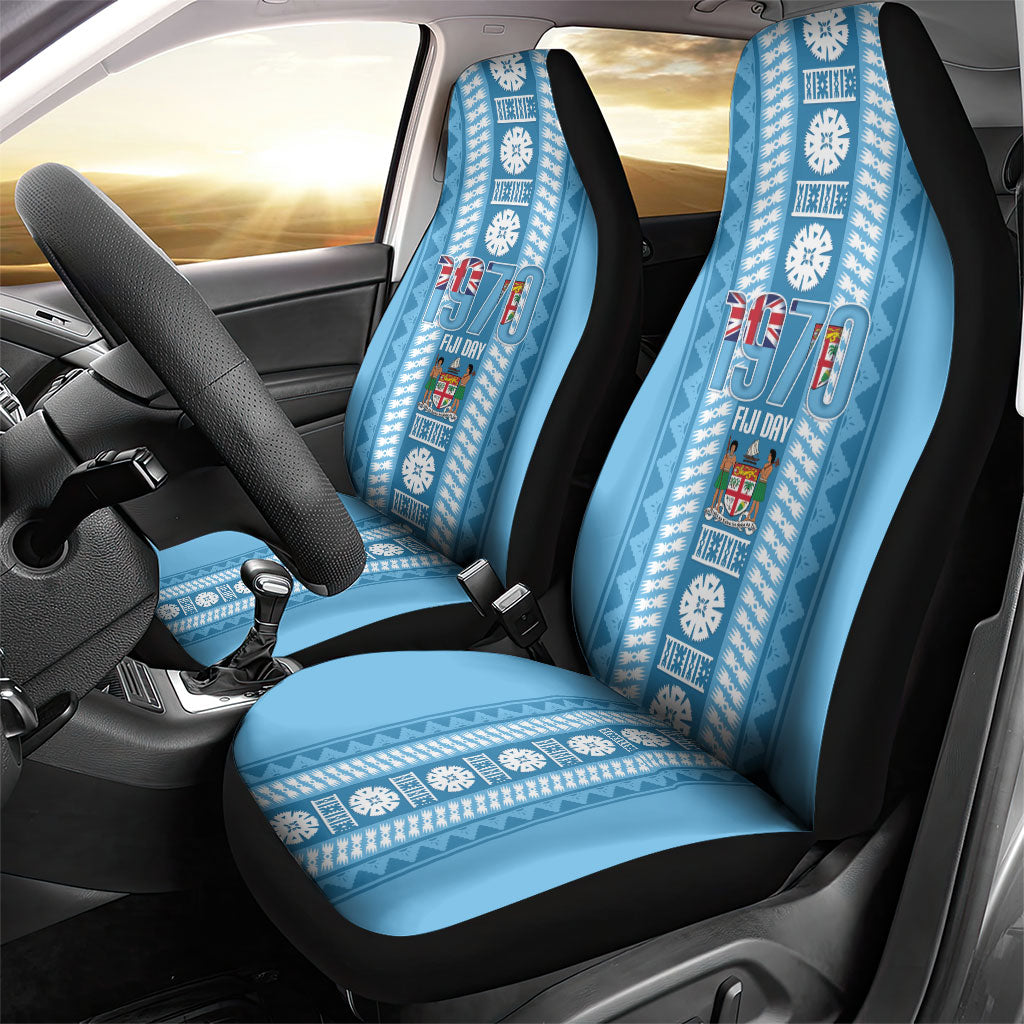 Fiji Day 1970 Car Seat Cover For Fiji Ever Fiji Tapa Pattern Blue LT14 - Polynesian Pride