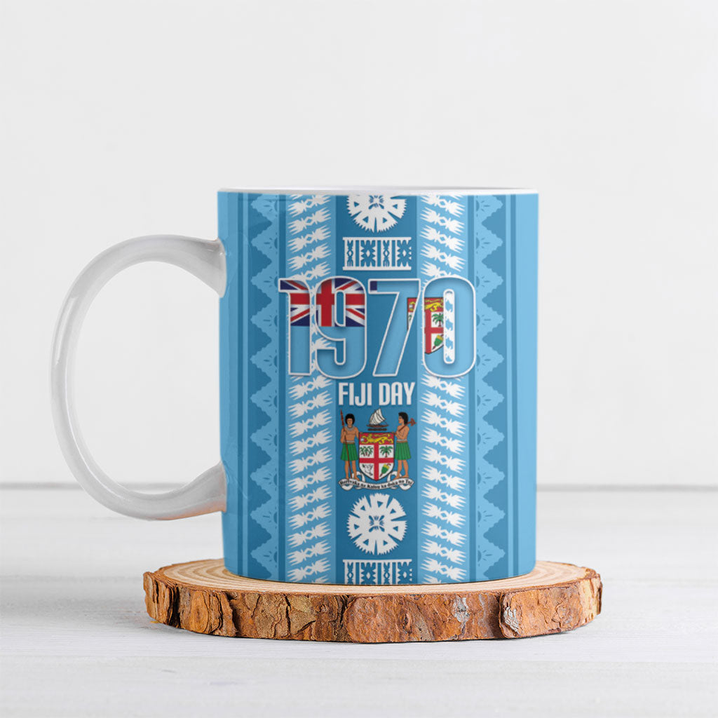 Fiji Day 1970 Ceramic Mug For Fiji Ever Fiji Tapa Pattern Blue LT14 Blue - Polynesian Pride