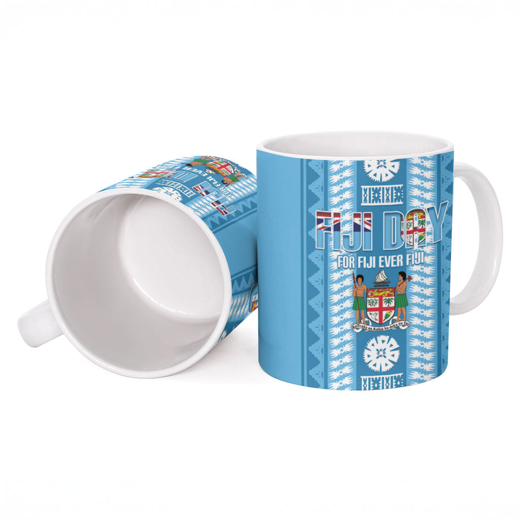 Fiji Day 1970 Ceramic Mug For Fiji Ever Fiji Tapa Pattern Blue LT14 - Polynesian Pride
