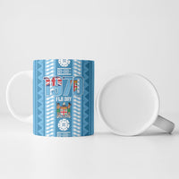 Fiji Day 1970 Ceramic Mug For Fiji Ever Fiji Tapa Pattern Blue LT14 - Polynesian Pride