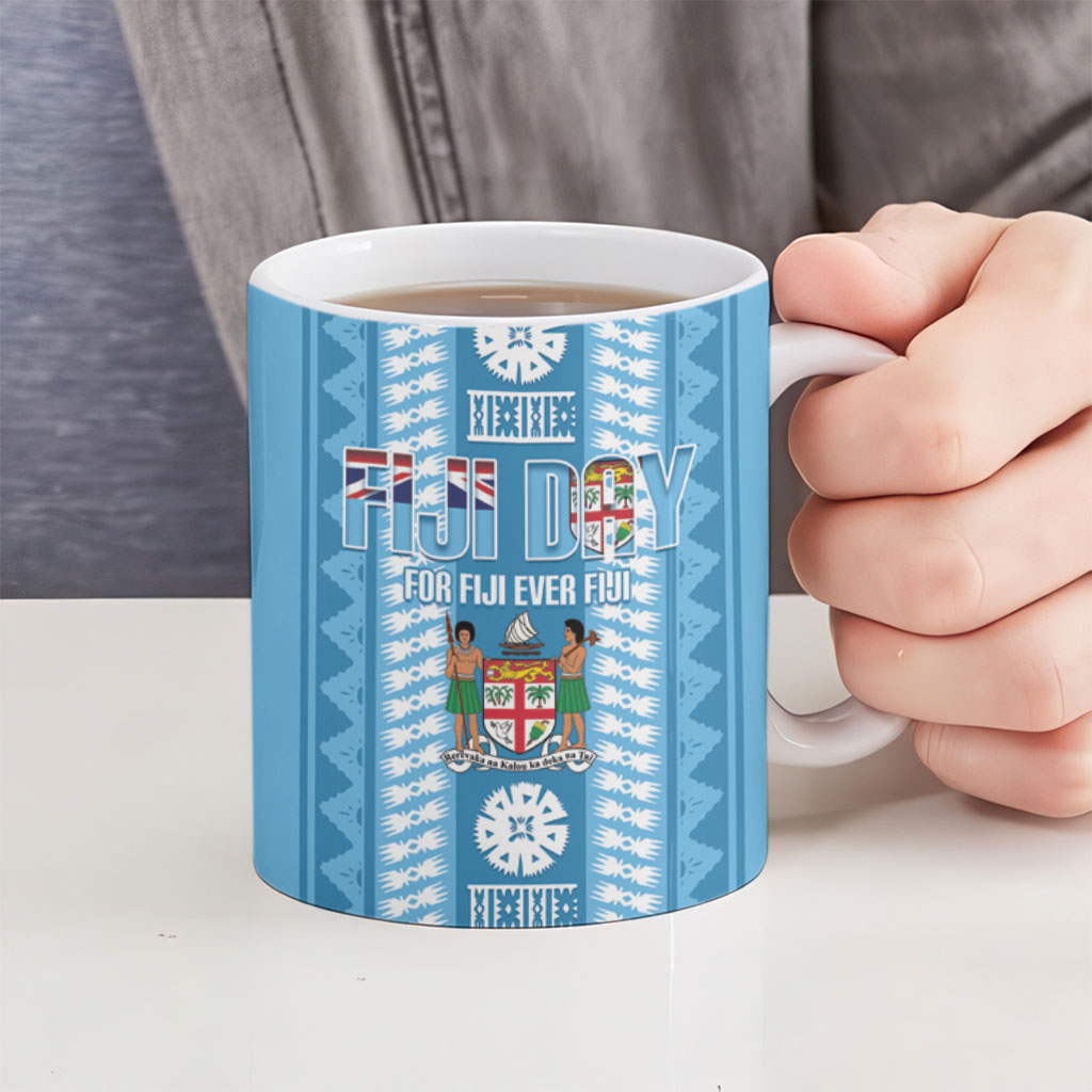 Fiji Day 1970 Ceramic Mug For Fiji Ever Fiji Tapa Pattern Blue LT14 - Polynesian Pride