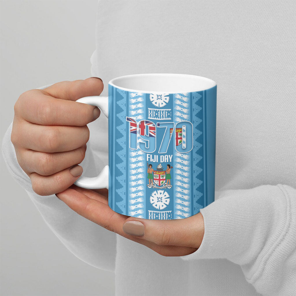 Fiji Day 1970 Ceramic Mug For Fiji Ever Fiji Tapa Pattern Blue LT14 - Polynesian Pride