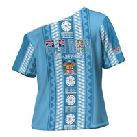 Fiji Day 1970 Cross Shoulder Shirt For Fiji Ever Fiji Tapa Pattern Blue LT14 - Polynesian Pride
