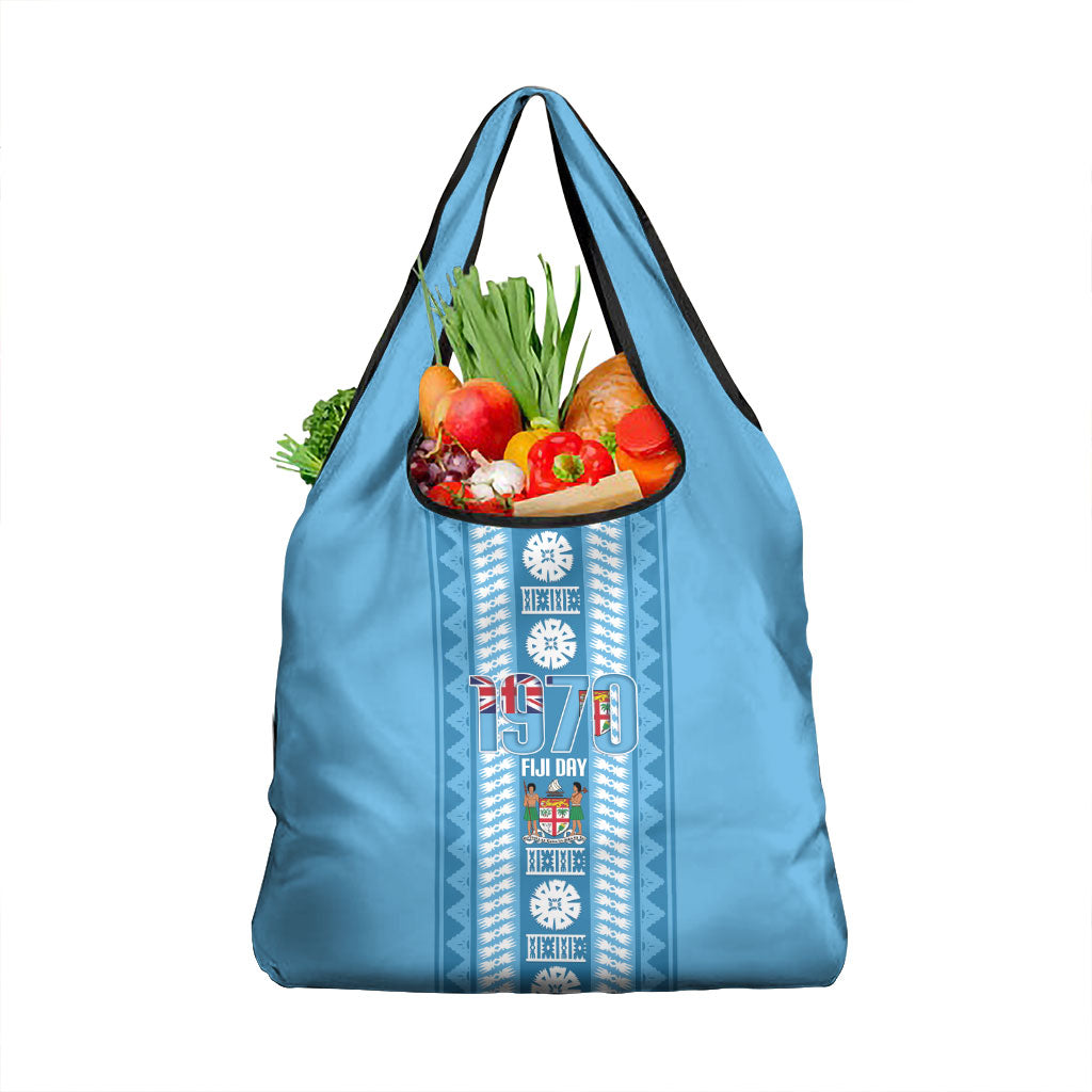 Fiji Day 1970 Grocery Bag For Fiji Ever Fiji Tapa Pattern Blue LT14 1-pack One Size Blue - Polynesian Pride
