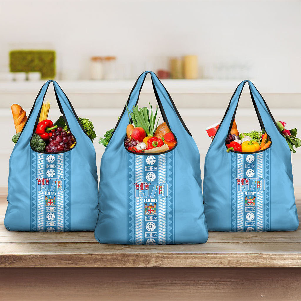 Fiji Day 1970 Grocery Bag For Fiji Ever Fiji Tapa Pattern Blue LT14 3-pack One Size Blue - Polynesian Pride