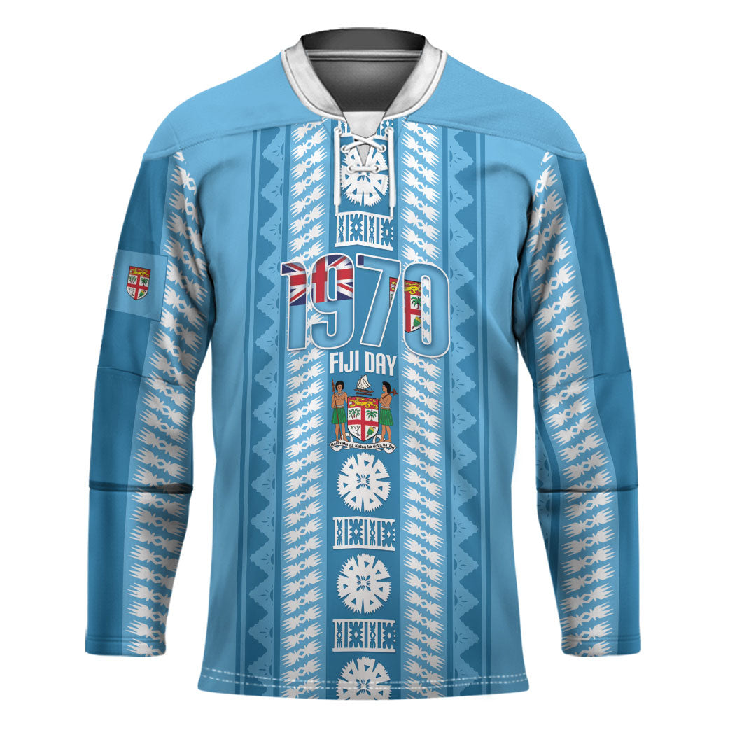 Fiji Day 1970 Hockey Jersey For Fiji Ever Fiji Tapa Pattern Blue LT14 Unisex Blue - Polynesian Pride