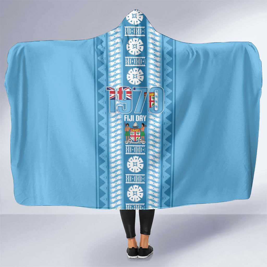 Fiji Day 1970 Hooded Blanket For Fiji Ever Fiji Tapa Pattern Blue LT14 One Size Blue - Polynesian Pride