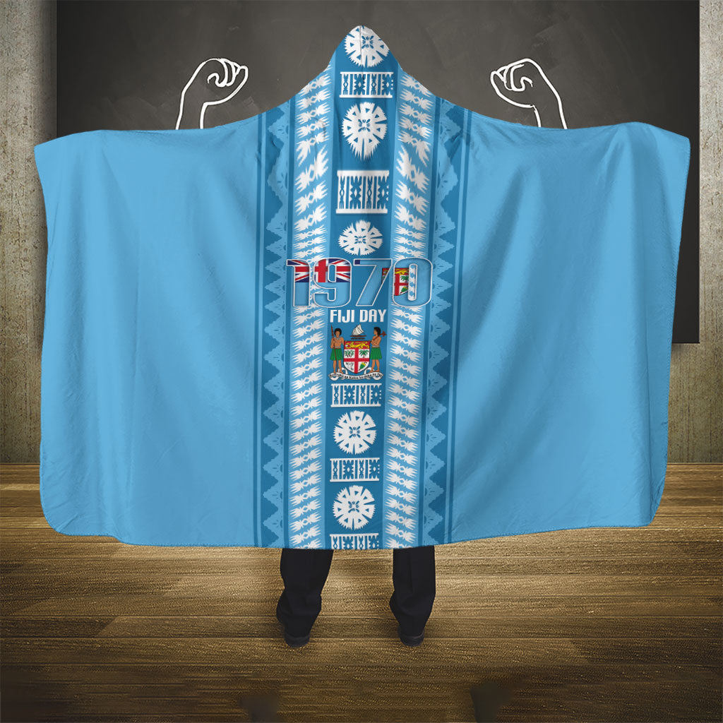 Fiji Day 1970 Hooded Blanket For Fiji Ever Fiji Tapa Pattern Blue LT14 - Polynesian Pride