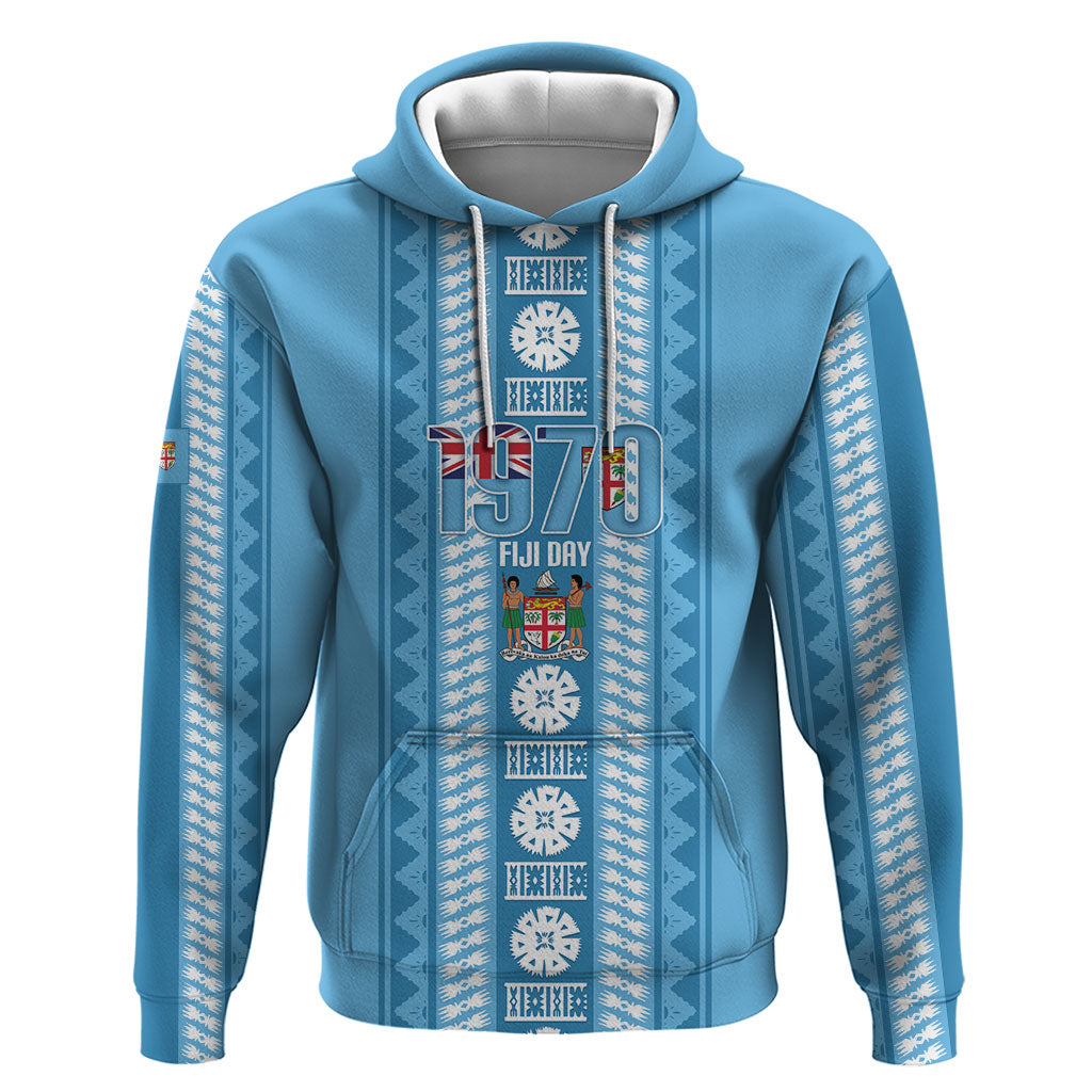 Fiji Day 1970 Hoodie For Fiji Ever Fiji Tapa Pattern Blue LT14 Pullover Hoodie Blue - Polynesian Pride
