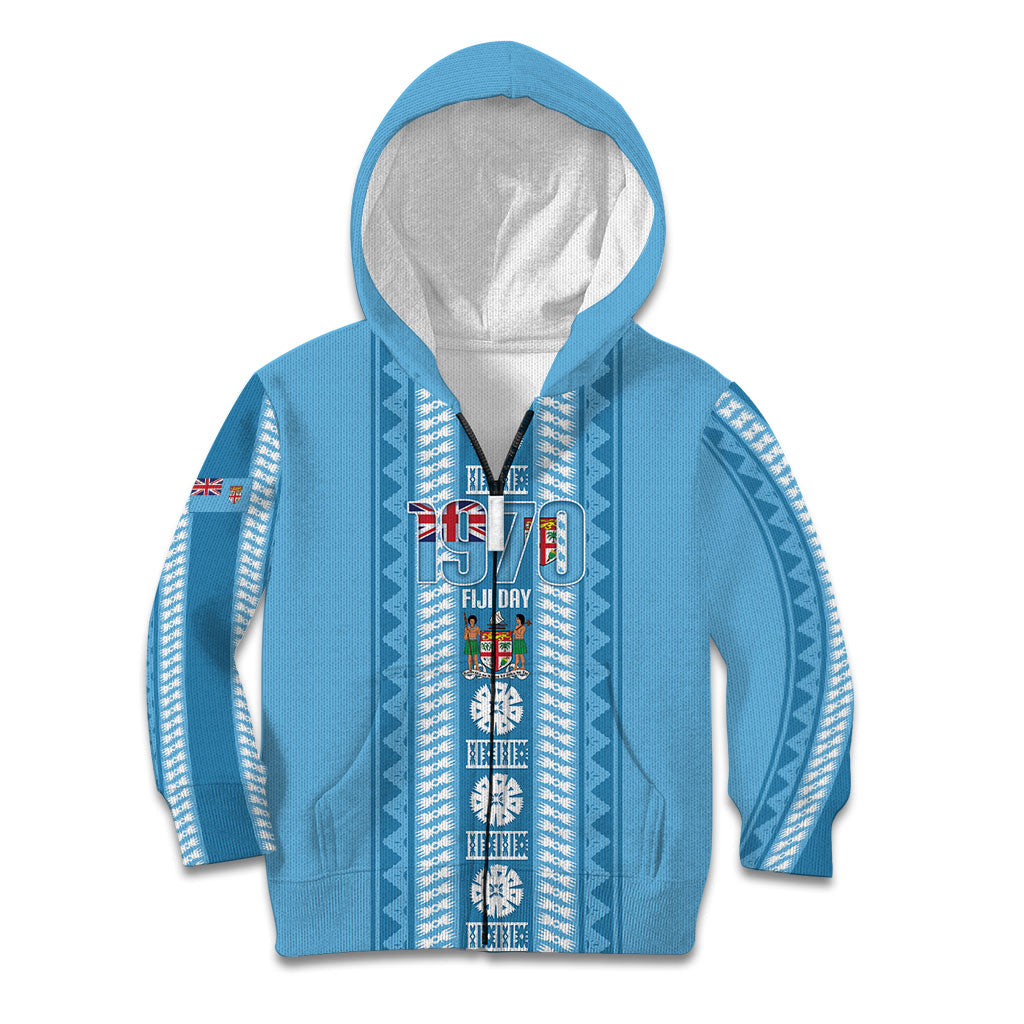 Fiji Day 1970 Kid Hoodie For Fiji Ever Fiji Tapa Pattern Blue LT14 Zip Hoodie Blue - Polynesian Pride
