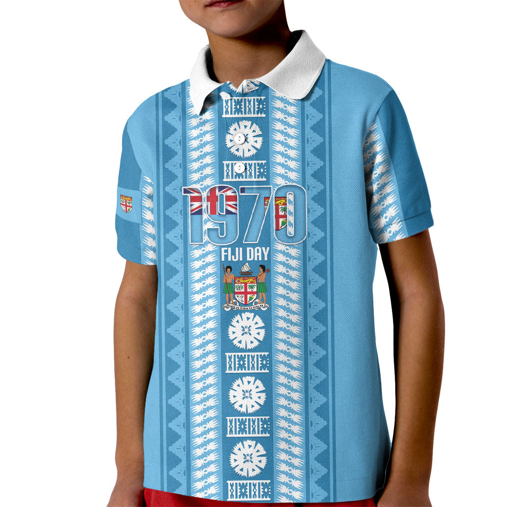 Fiji Day 1970 Kid Polo Shirt For Fiji Ever Fiji Tapa Pattern Blue LT14 Kid Blue - Polynesian Pride