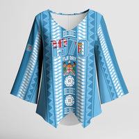 Fiji Day 1970 Kimono Sleeve Blouse For Fiji Ever Fiji Tapa Pattern Blue LT14 Female Blue - Polynesian Pride