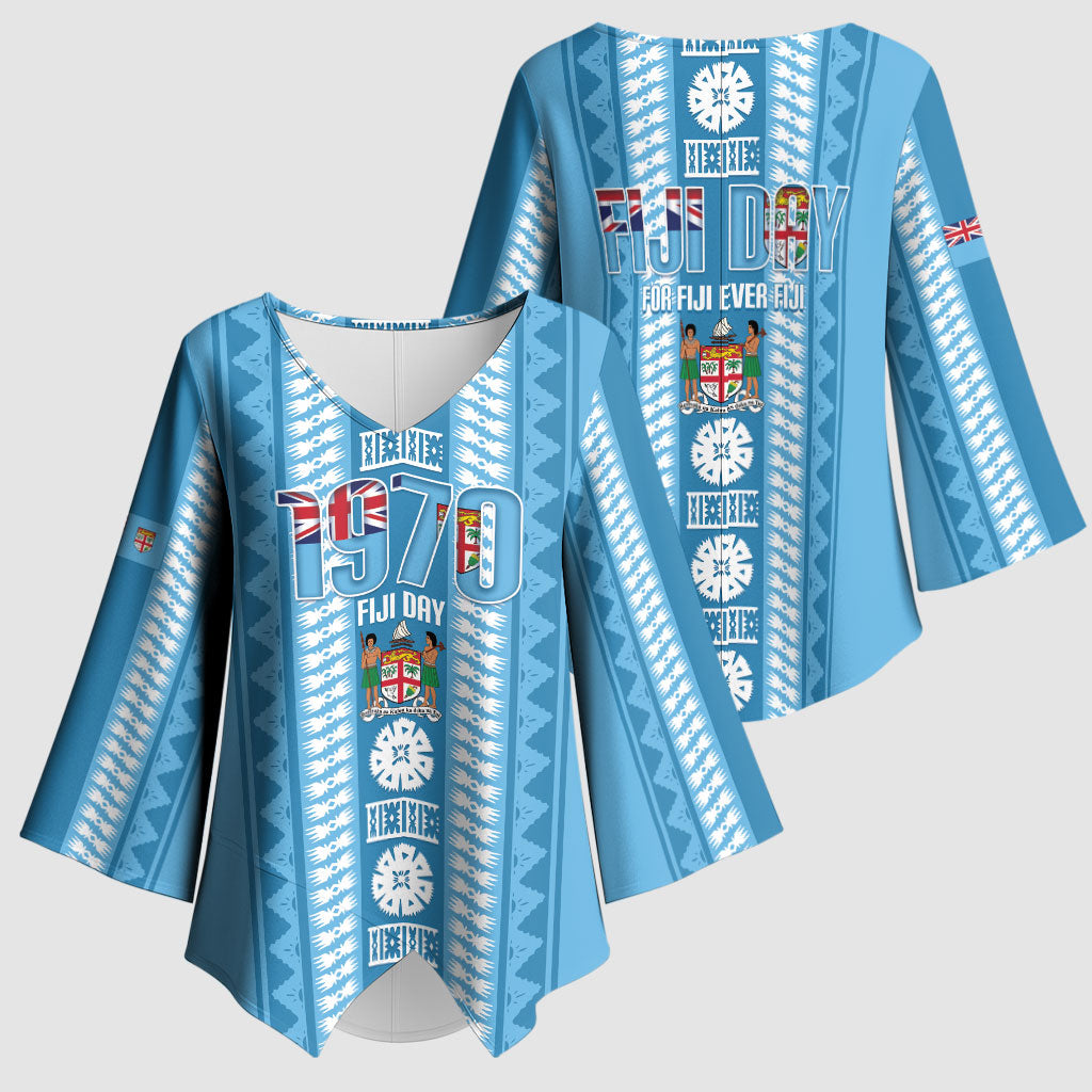 Fiji Day 1970 Kimono Sleeve Blouse For Fiji Ever Fiji Tapa Pattern Blue LT14 - Polynesian Pride