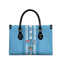 Fiji Day 1970 Leather Bag For Fiji Ever Fiji Tapa Pattern Blue LT14 - Polynesian Pride